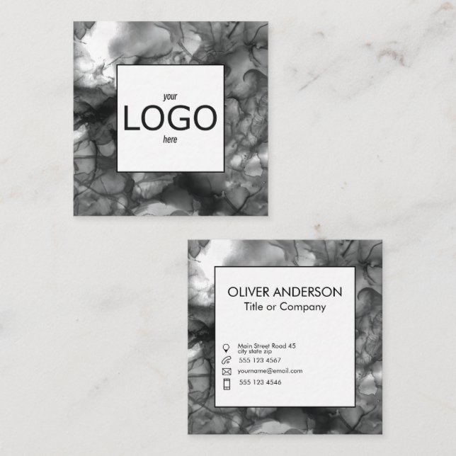 Square logo Black and White Business Card (Front/Back)