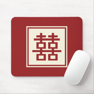 Square Logo Double Happiness Chinese Wedding Mouse Pad