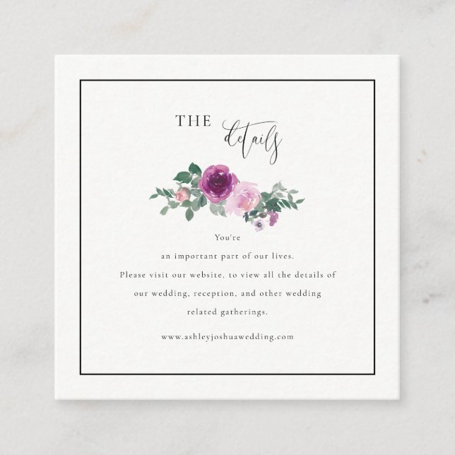 Square Magenta Pink Floral Ivory Details Enclosure Card (Front)