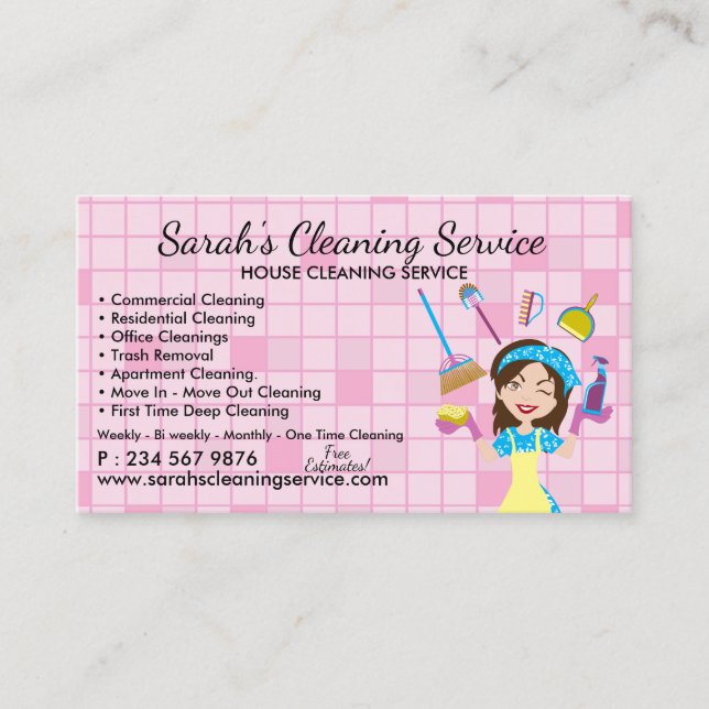 Square Maid Janitorial Lady House Cleaning Service Business Card (Front)