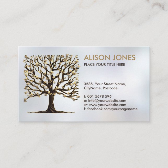 Square Marble Tree - Golden Butterflies Business Card (Front)