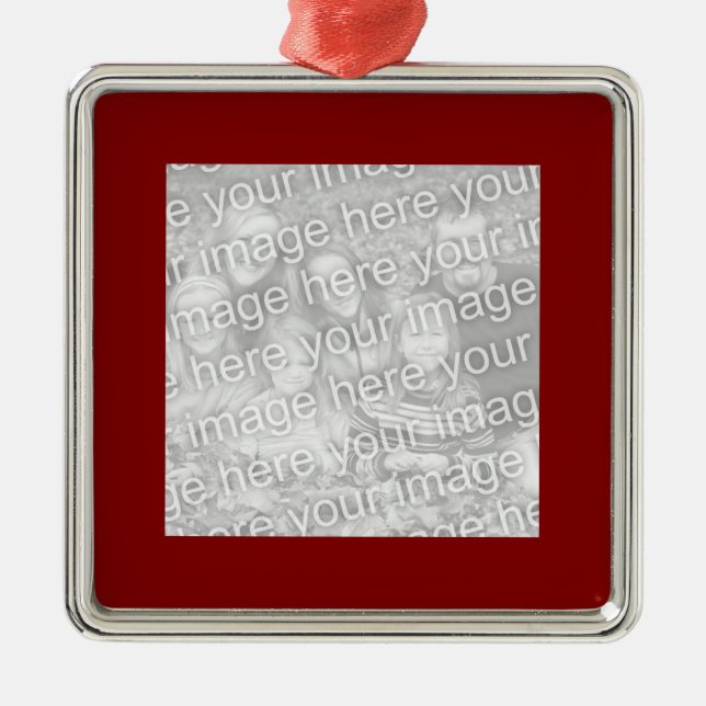 Square Maroon Border Photo Metal Tree Decoration (Front)