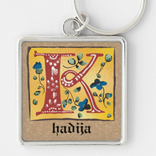Square Mediaeval Floral Illuminated K Monogram Key Ring