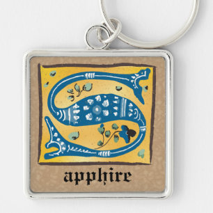 Square Mediaeval Floral Illuminated S Monogram Key Ring