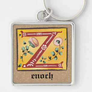 Square Mediaeval Floral Illuminated Z Monogram Key Ring