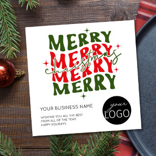 Square Merry Christmas Script Business Logo Holiday Card