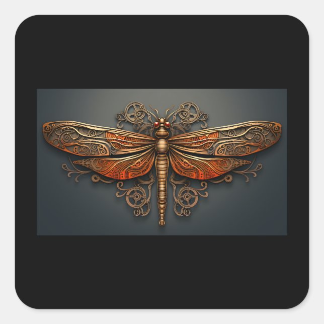 Square Metal Dragonfly Sticker (Front)