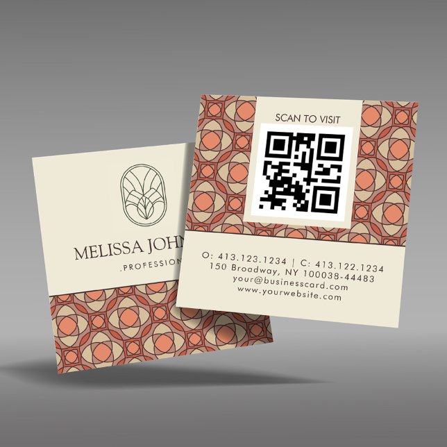 Square Mid-Century Modern Pattern QR Business Card (Creator Uploaded)