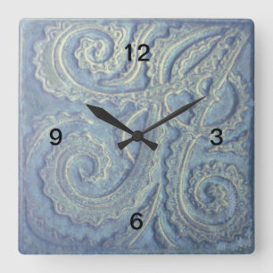 Square Minimalist Clock Blue Fern tile image