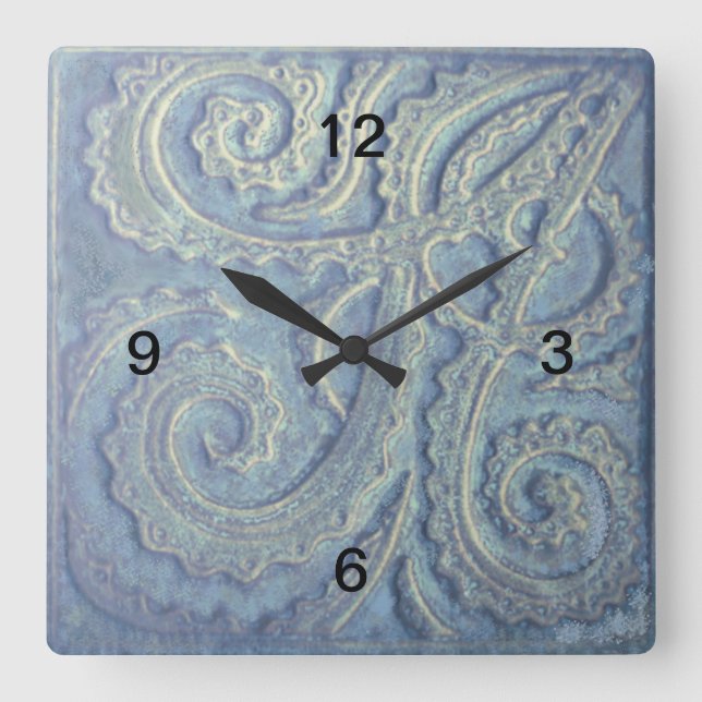 Square Minimalist Clock Blue Fern tile image (Front)