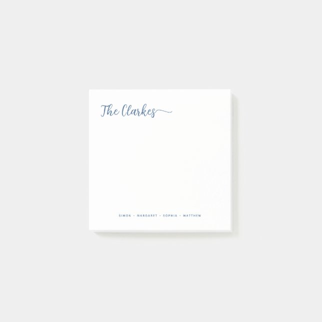 Square Minimalist Navy Blue Family Stationery  Post-it Notes (Front)