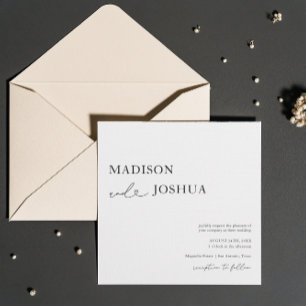 Square Modern Heart Calligraphy Wedding  Invitation