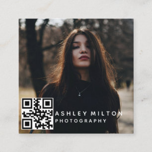 Square Modern Photography Business Card with QR Co