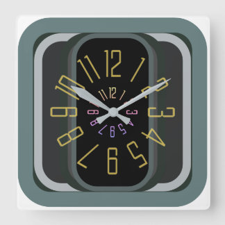 square modern retro wall clock