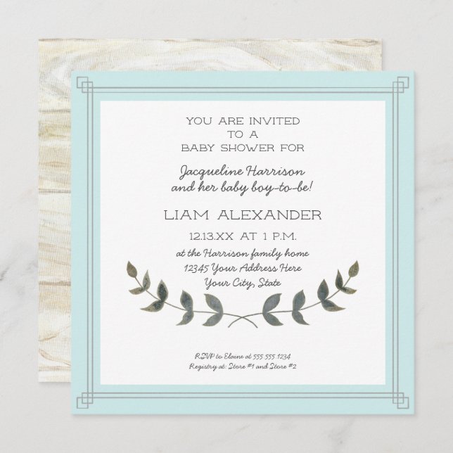 Square Modern Simple Farmhouse Baby Boy Shower Invitation (Front/Back)