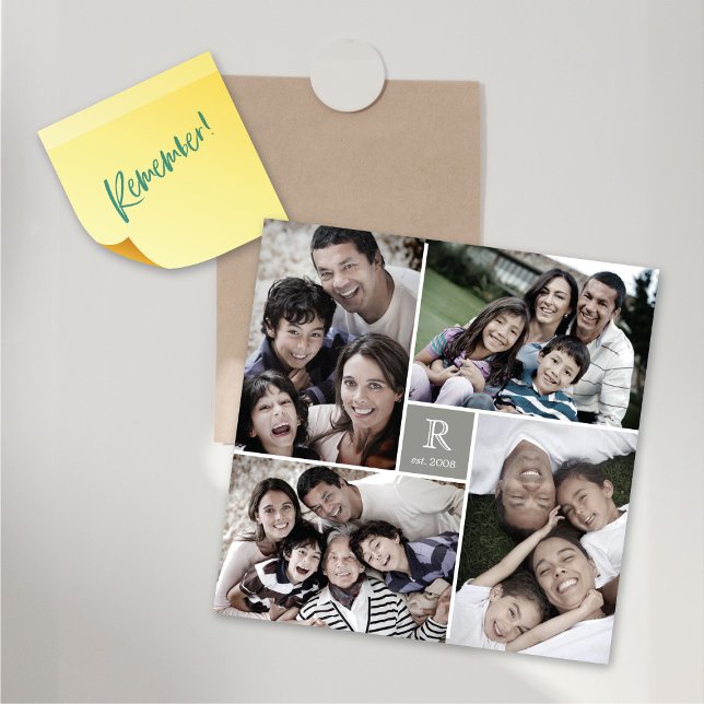 Square Monogram 4 Photo Collage Magnetic Card (Middle Square Monogram 4 Photo Collage Magnetic Card @ fat_fa_tin)