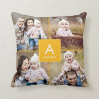 Square Monogram Custom Photo Throw Pillow
