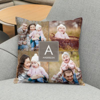 Square Monogram Custom Photo Throw Pillow