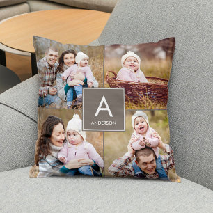 Square Monogram Custom Photo Throw Pillow