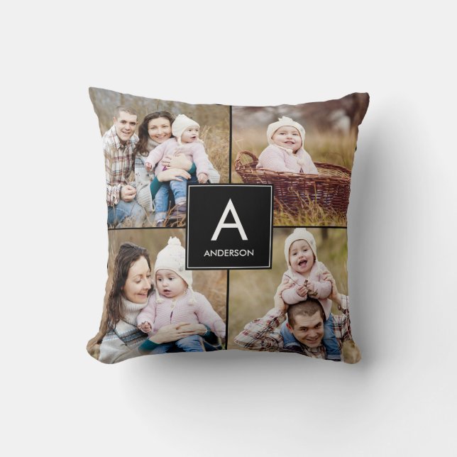 Square Monogram Custom Photo Throw Pillow (Front)