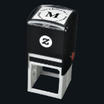 Square Monogram Stamp with Upper and Lower Lines<br><div class="desc">Your monogram and two lines of custom text highlight this square self-inking stamp.</div>