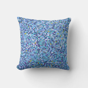 Square Mosaic Blue Tones Tile Pattern Cushion