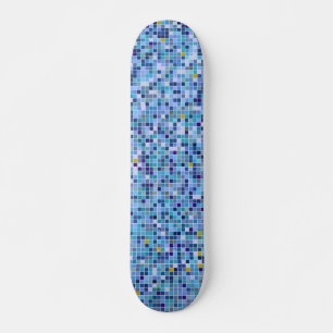 Square Mosaic Blue Tones Tile Pattern Skateboard