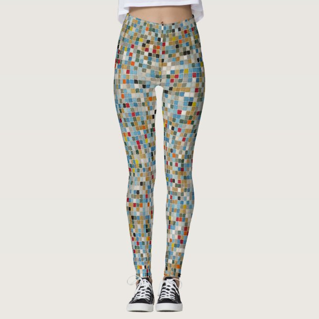 Square Mosaic Multi-coloured Tile Pattern (Photo) Leggings (Front)