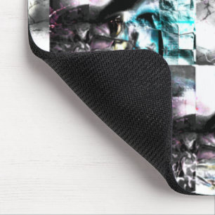 Square mosaic of messy textures in silver to cyan  mouse pad