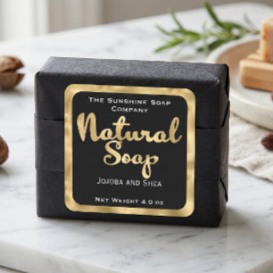 Square natural soap product label - black & gold