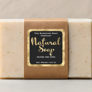 Square natural soap product label - black & gold