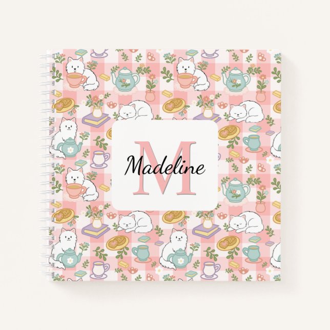 Square Notebook Personalized Tea & Bookish Cats (Front)