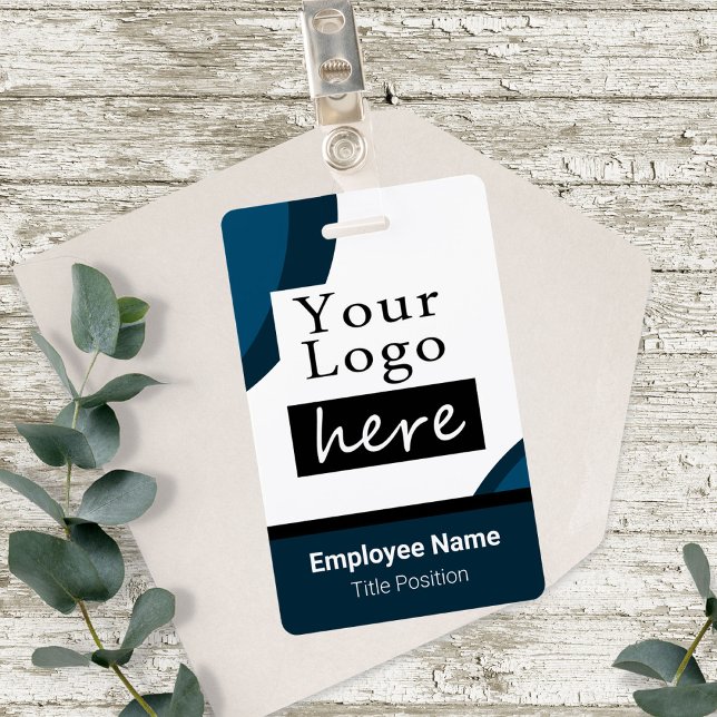 Square or Circle Style Logo Employee Name blue ID Badge (Creator Uploaded)