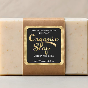 Square organic soap product label - black & gold