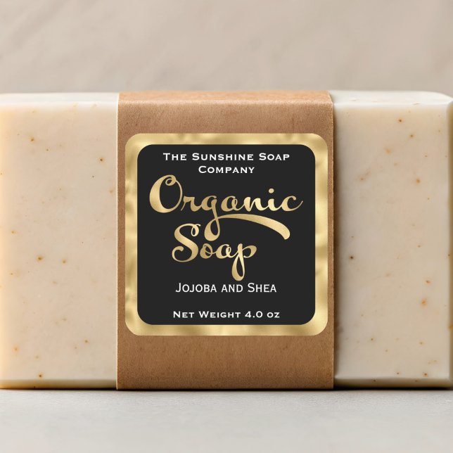 Square organic soap product label - black & gold (Creator Uploaded)