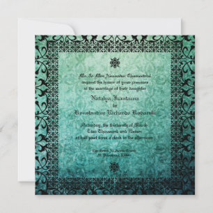 Square Ornate Green Damask Gothic Wedding Invitati Invitation
