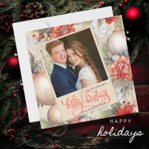 Square Our First Christmas Photo Ivory Background