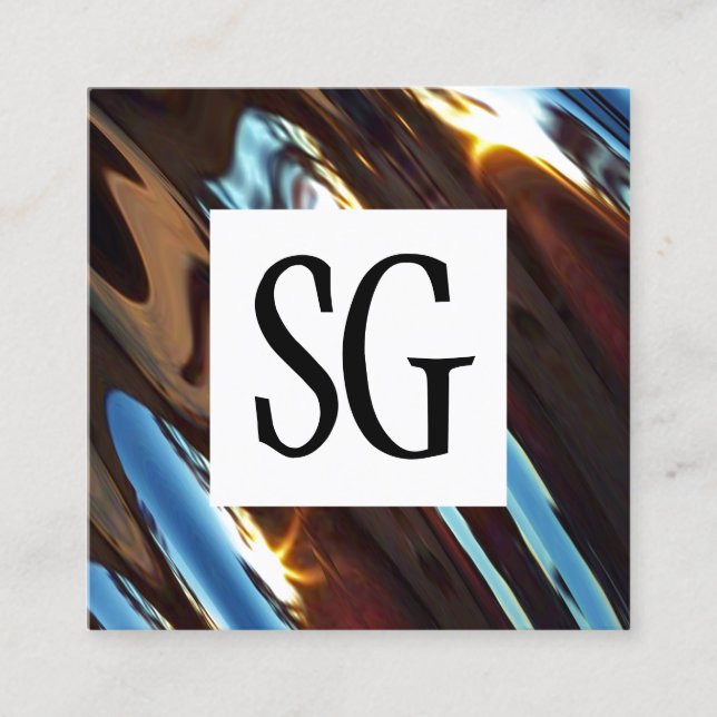 Square Panel - Initials - Abstract Metallic Square Business Card (Front)