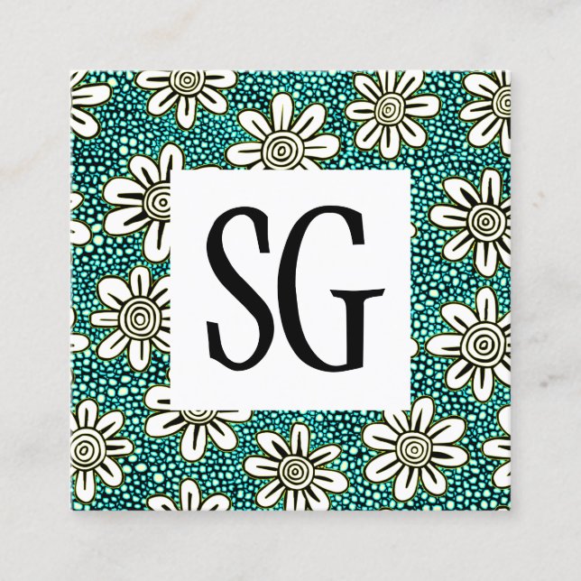 Square Panel - Initials - Flowers Square Business Card (Front)