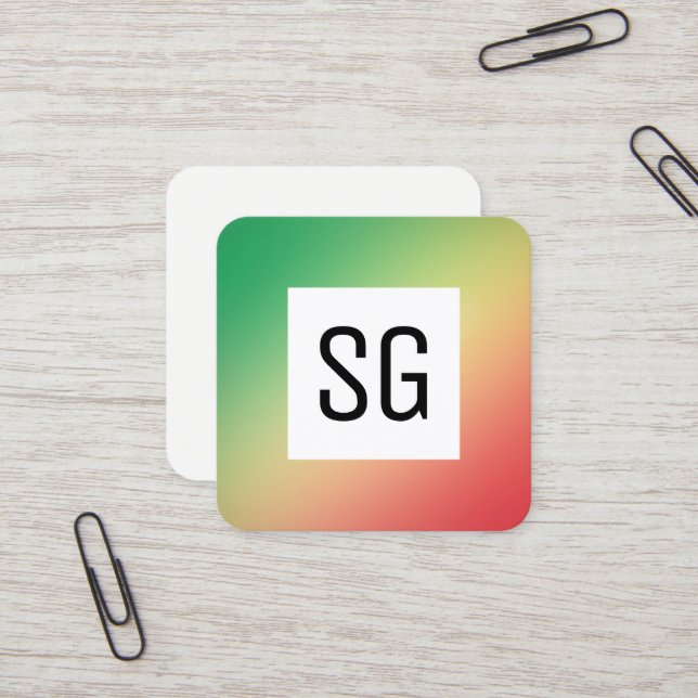 Square Panel - Initials - Gradient Grn, Yellw, Red Square Business Card (Front/Back In Situ)