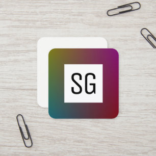 Square Panel - Initials - Gradient Y,M,B,R, Dark Business Card