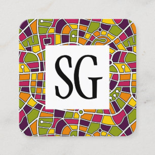Square Panel - Initials - Map Pattern 030520 Square Business Card