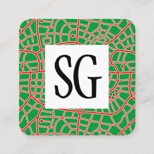 Square Panel - Initials - Map Pattern 030520 Square Business Card