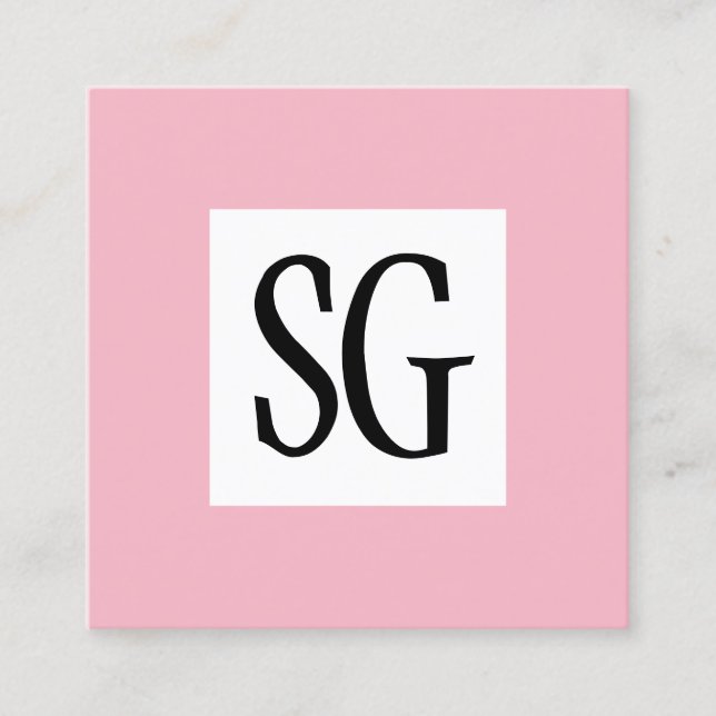Square Panel - Initials - Pale Pink Square Business Card (Front)