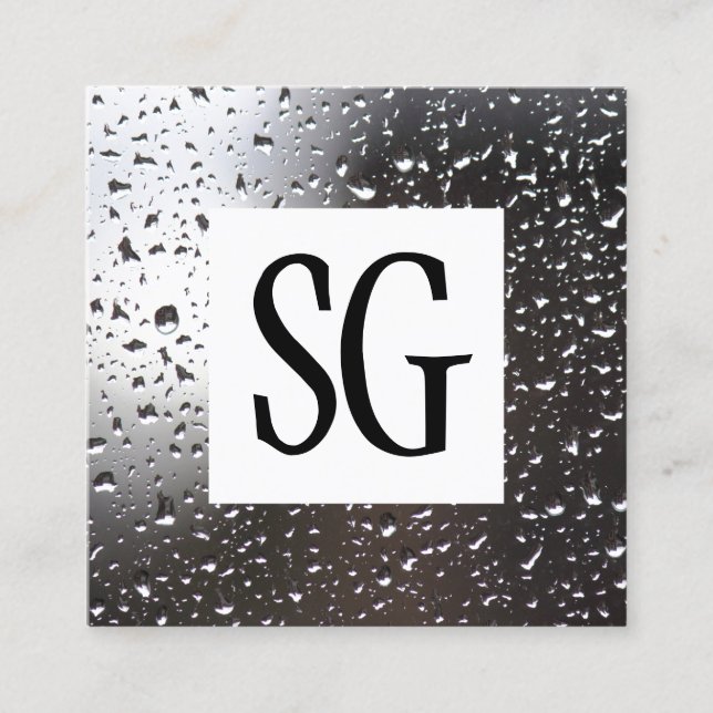 Square Panel - Initials - Rain on a Window Square Business Card (Front)