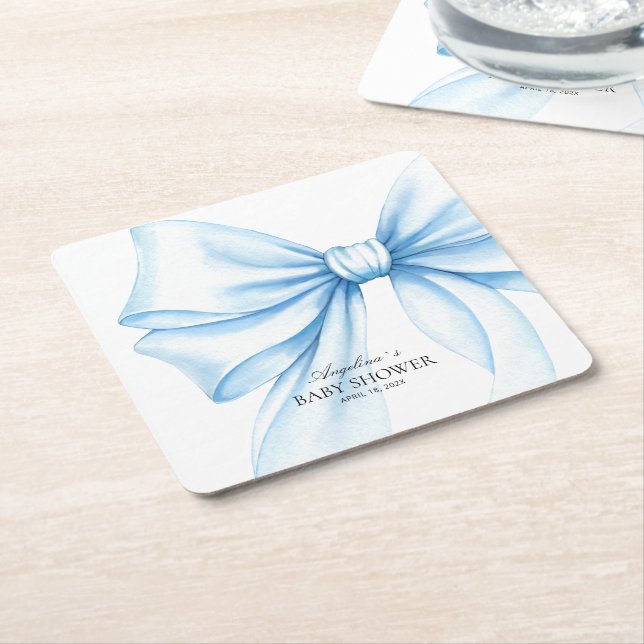 Square Paper Coaster for baby shower. (Angled)