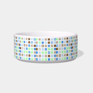 Square Pattern Silhouette Paw Words Dog Bowl