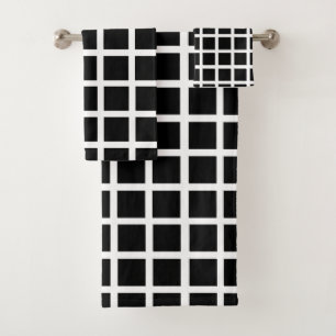 Square Pattern Trendy Black White Bath Towel Set