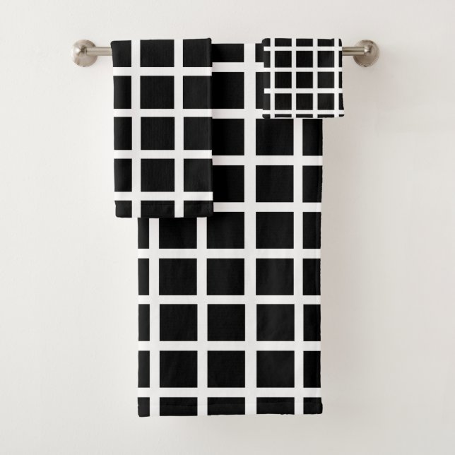 Square Pattern Trendy Black White Bath Towel Set (Insitu)