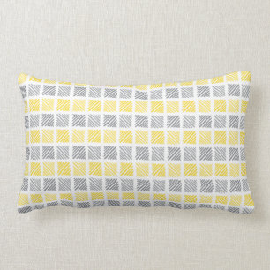 Square Pattern Yellow & Grey Lumbar Pillow